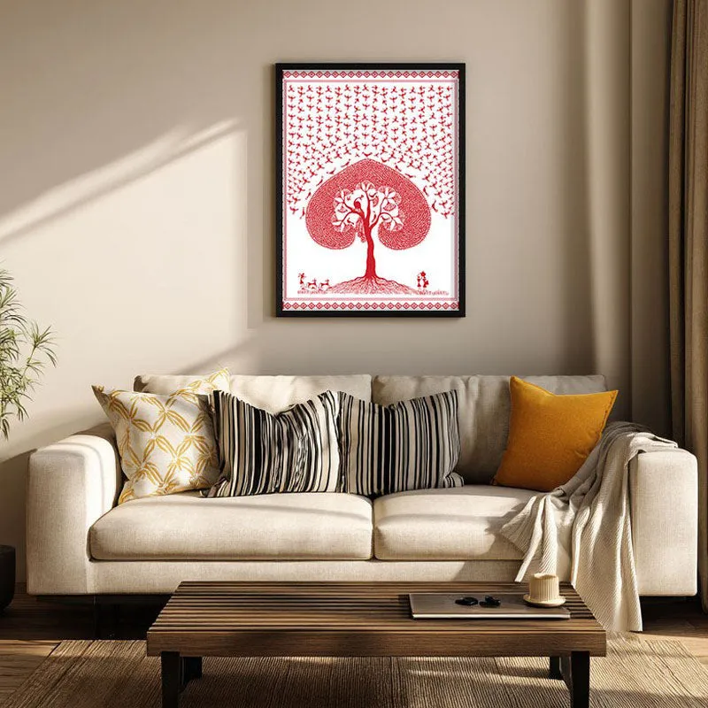 Rosy Grove Framed Warli Canvas Wall Painting media 1