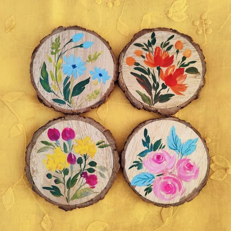 Pruna Floral Handpainted Coaster - Set Of Four media 4