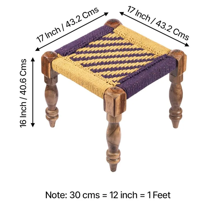 Calon Sheesham Wooden Bench with Stools (Yellow,Purple) - Three Piece Set media 12