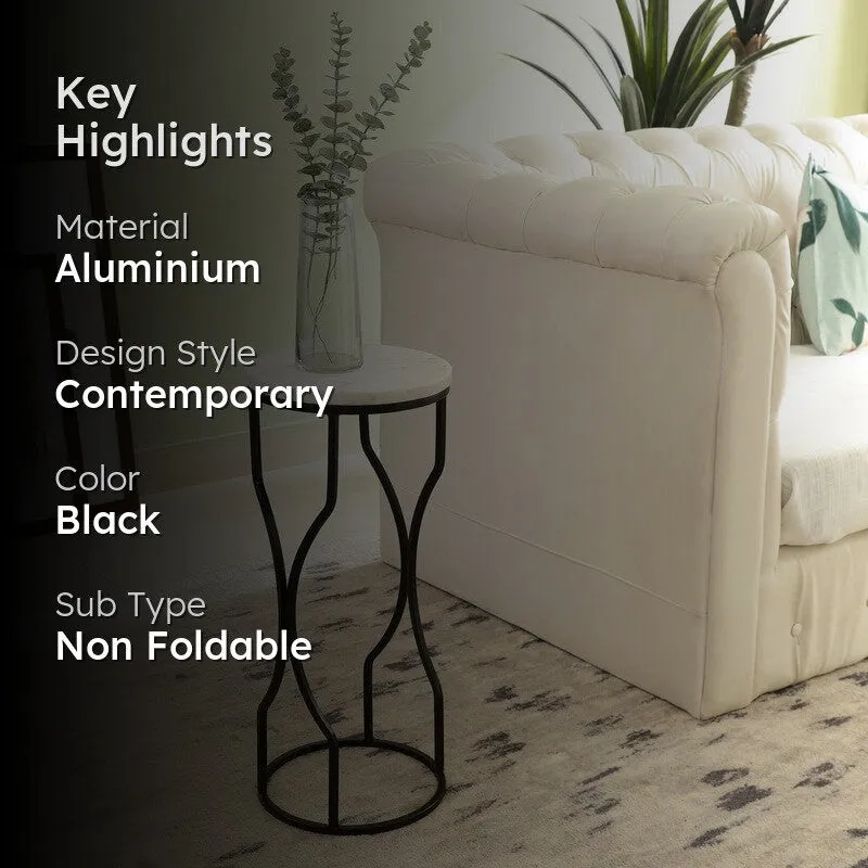 Marble Top Base Aluminum Side Table (Black) - Medium media 2