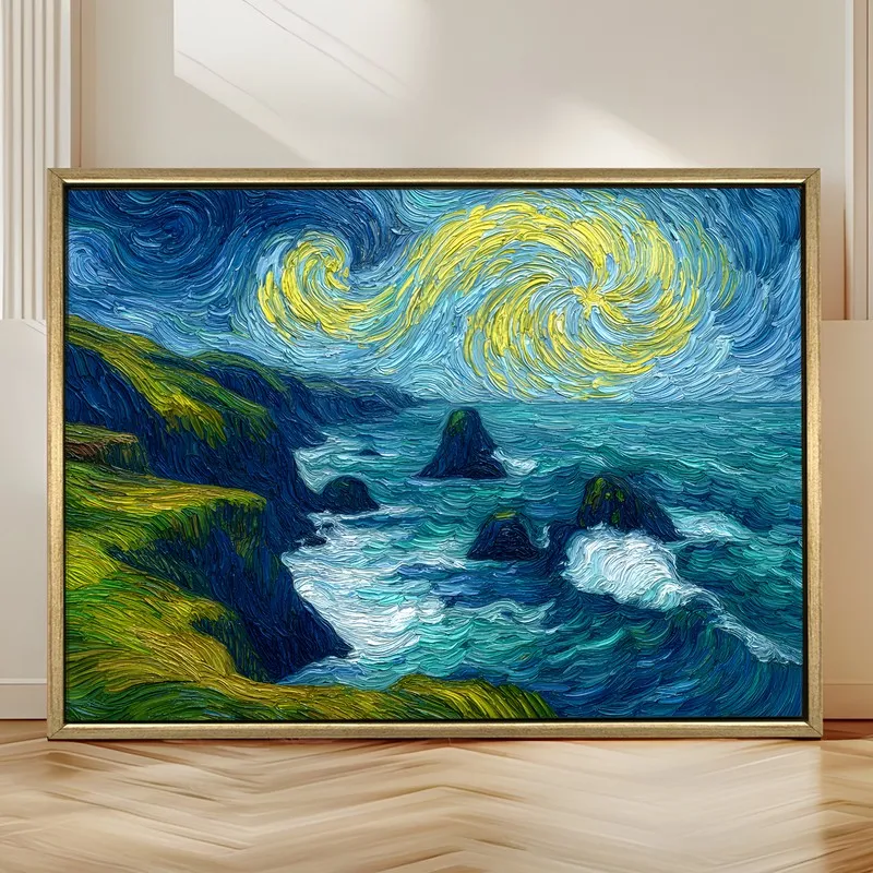 Starry Shore Canvas Wall Painting With Frame media 4