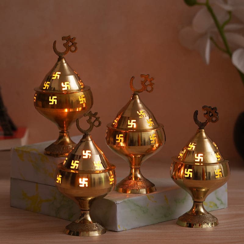 Rudrana Om Swastik Akhand Diya - Set Of Four