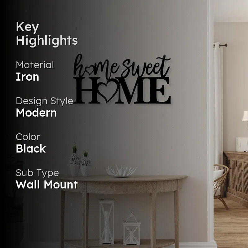 Living-room styling view of the black Home Sweet Home wall accent