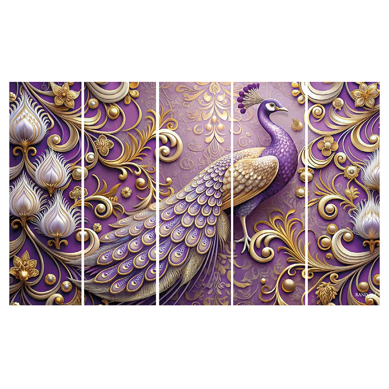 Purple Peacock Canvas Wall Art - Set Of Five media 5