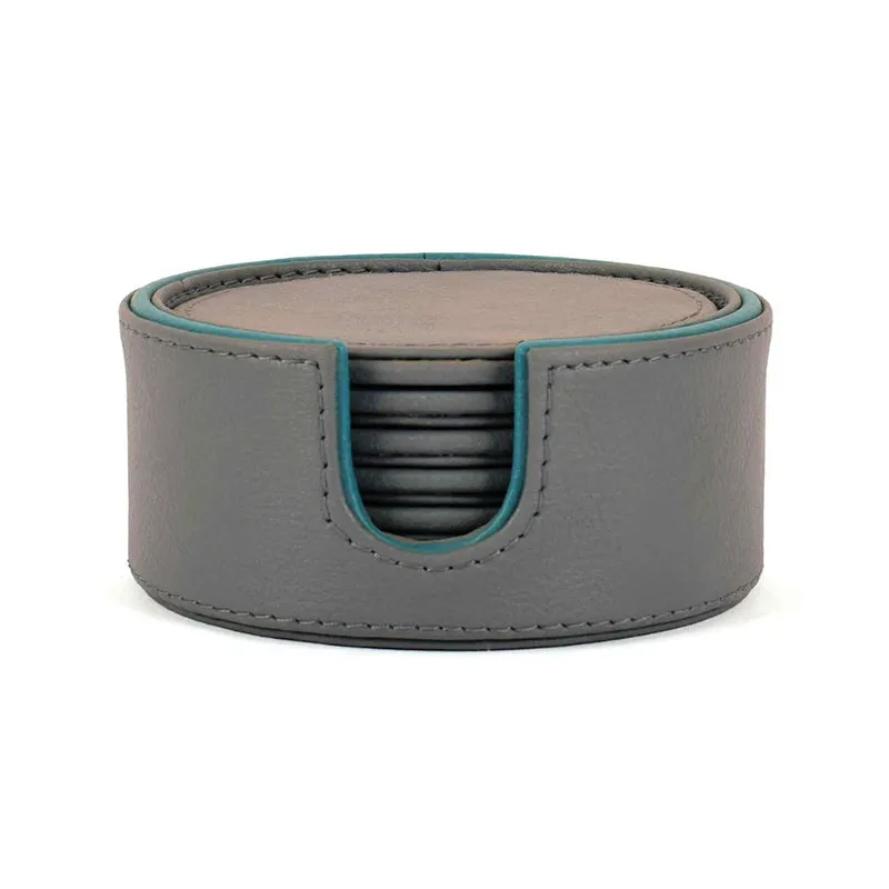 Tisca Faux Leather Coaster (Grey) - Seven Piece Set media 6