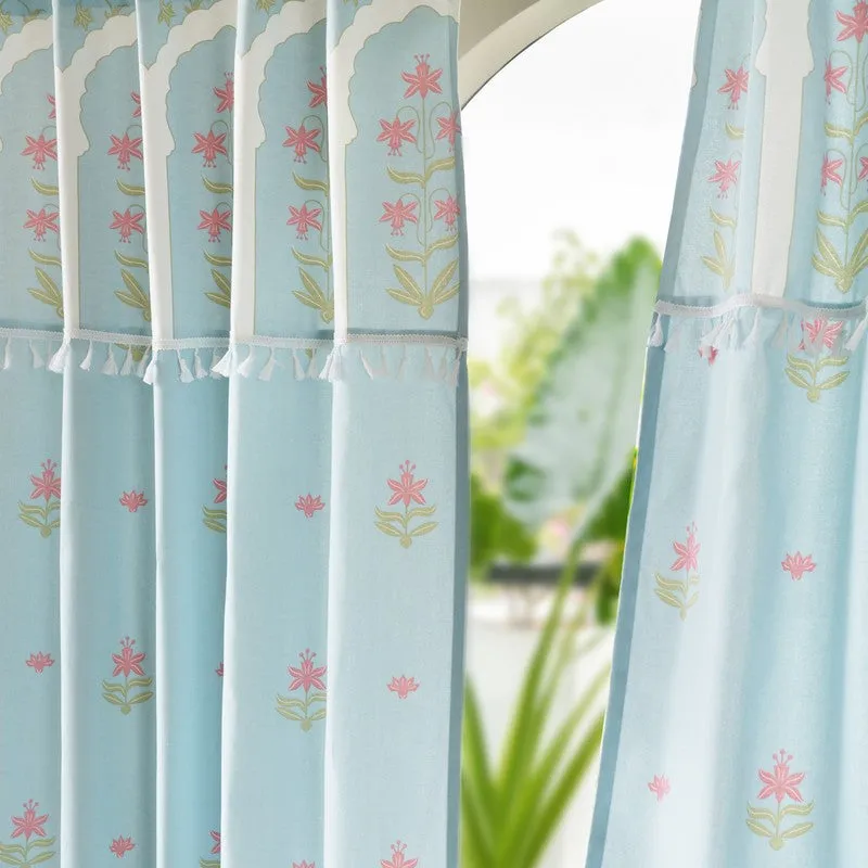 Tranquebar Home Secret Garden Cotton Curtains(Blue) - Set Of Two media 3