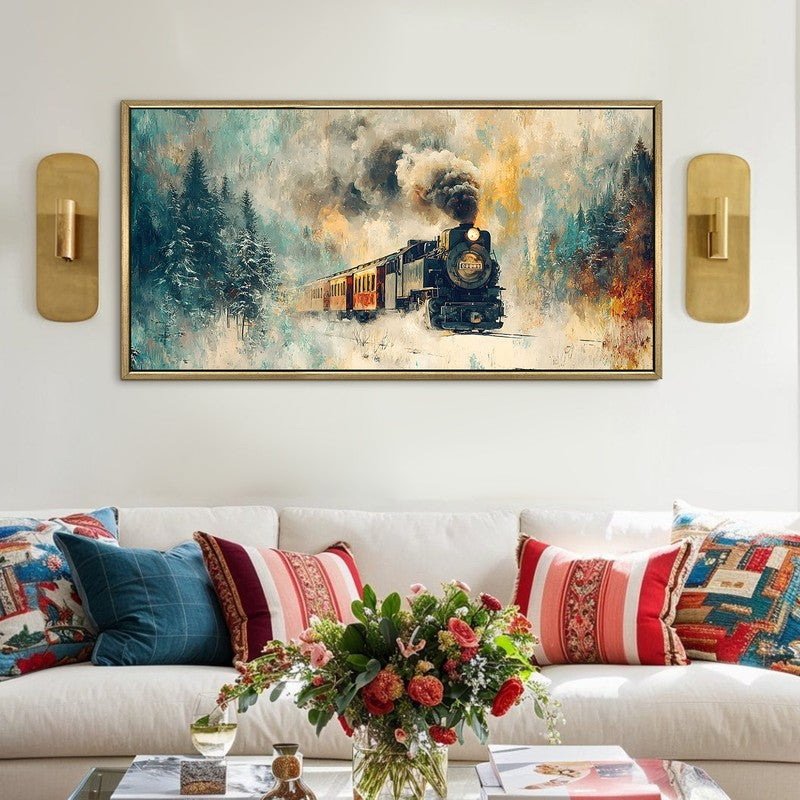 Locomotive Canvas Wall Painting With Frame