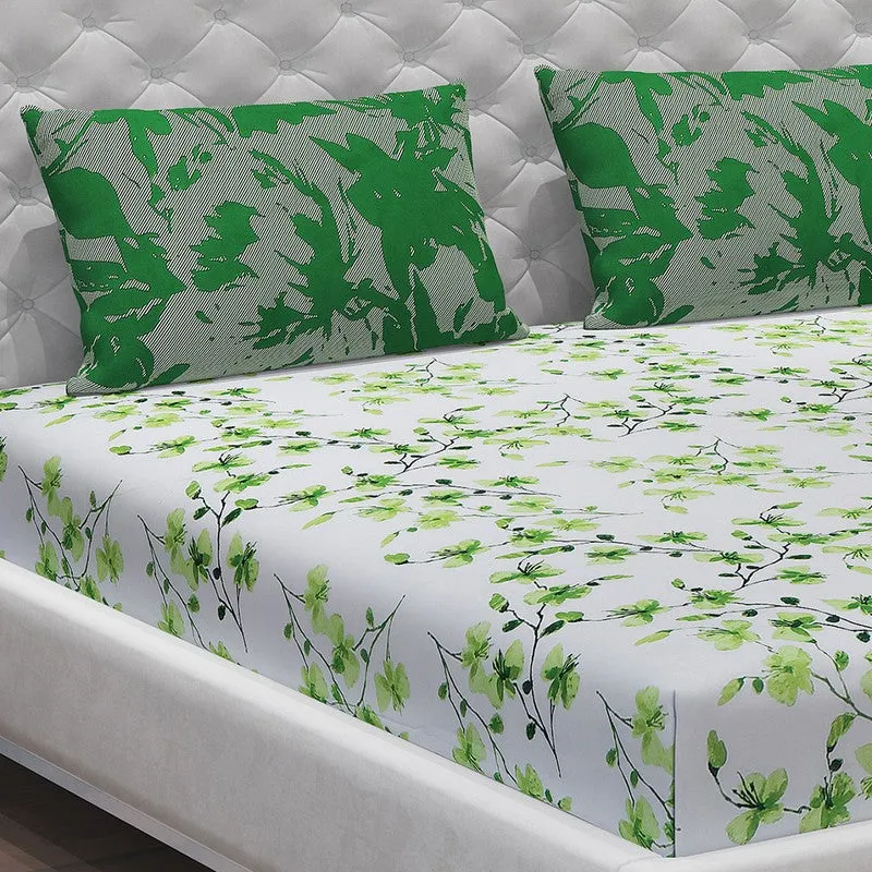 Monte Carlo Floraline Cotton Bedsheet (White,Green) - 104 TC media 5