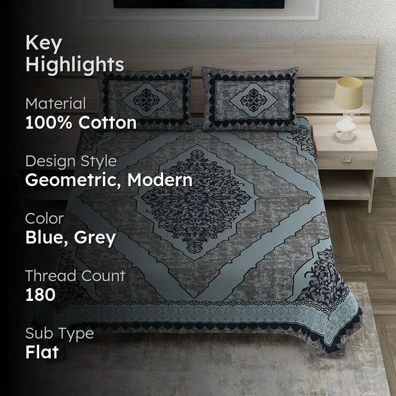 Mishti Dreams Geometric Cotton Bedsheet(Blue) - 150 TC media 2
