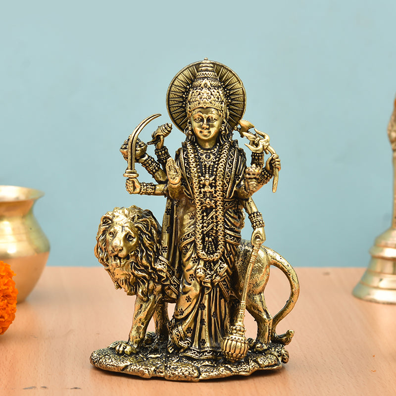 Powerful Shakti Brass Durga Idol - Gold media 6