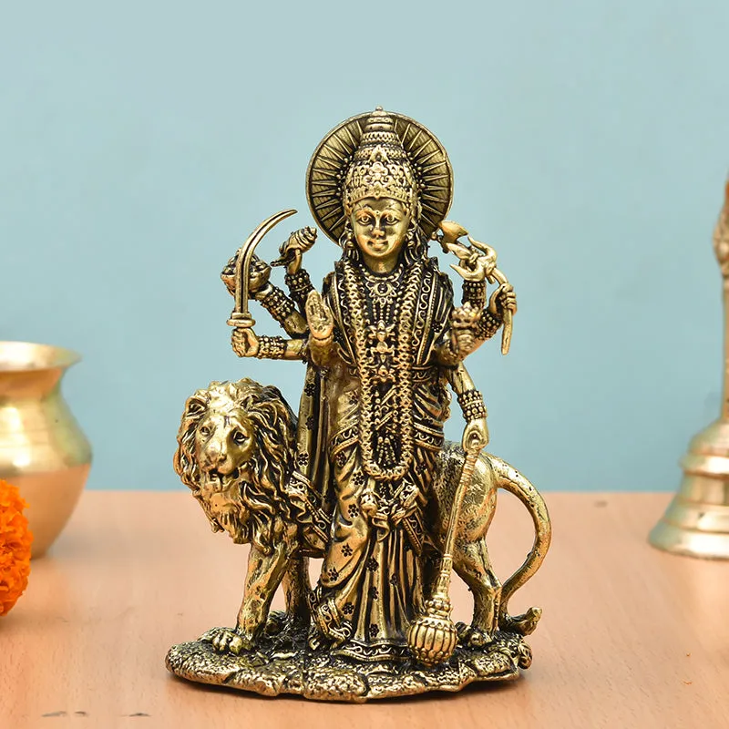 Powerful Shakti Brass Durga Idol - Gold - 6