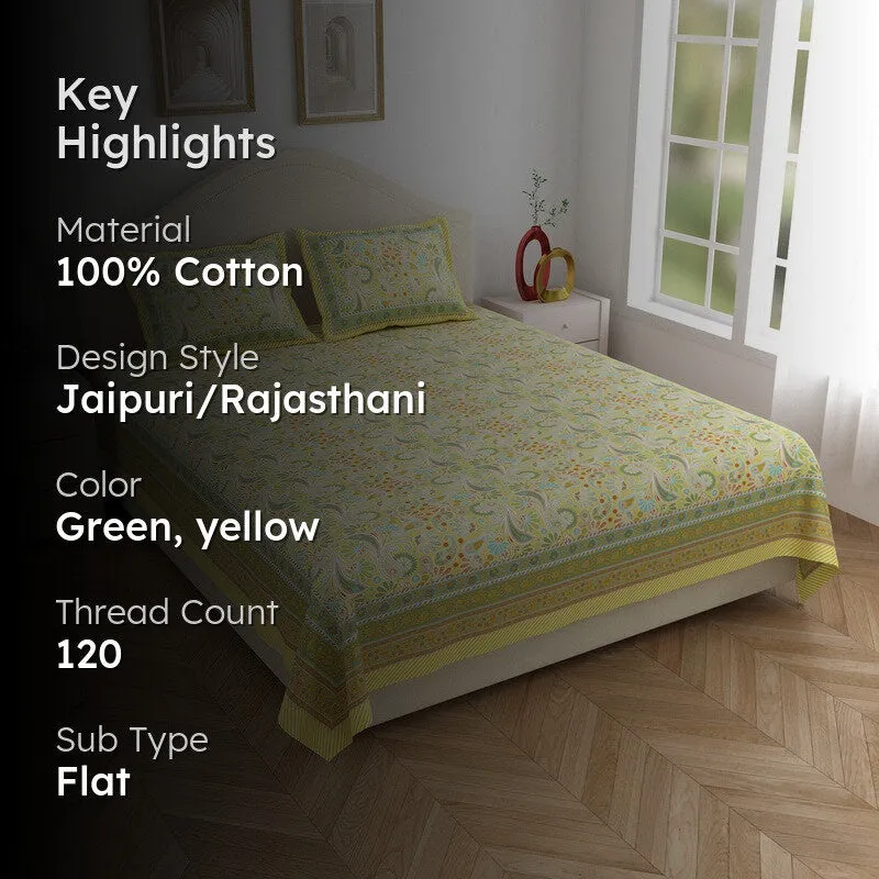 Royal Pattern Cotton Bedsheet (Green,yellow) - 120 TC media 2