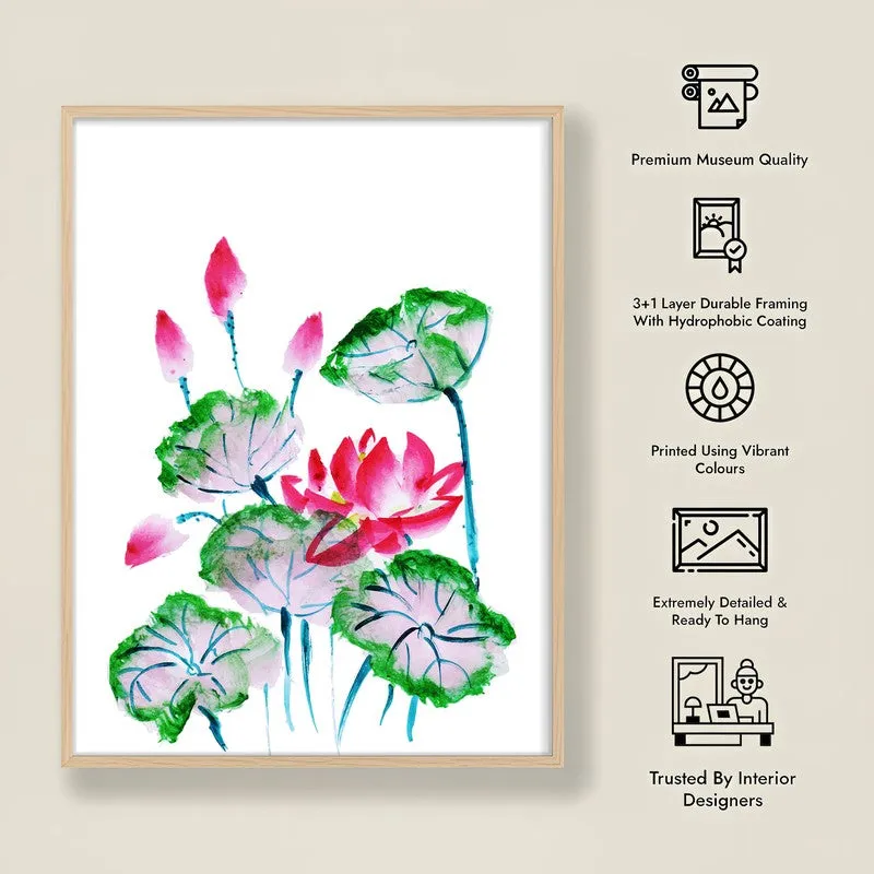 Lotus & Buds Archival Paper Wall Art - Natural Brown Frame media 9