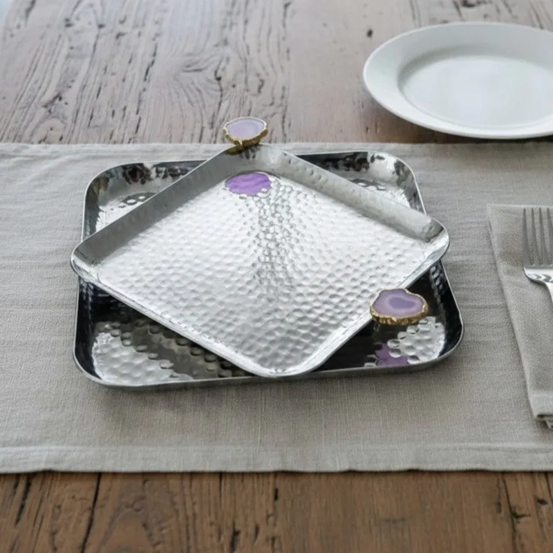 Aurora Edge Hammered (Metal,Agate) Platter (Purple) - Set of Two media 7
