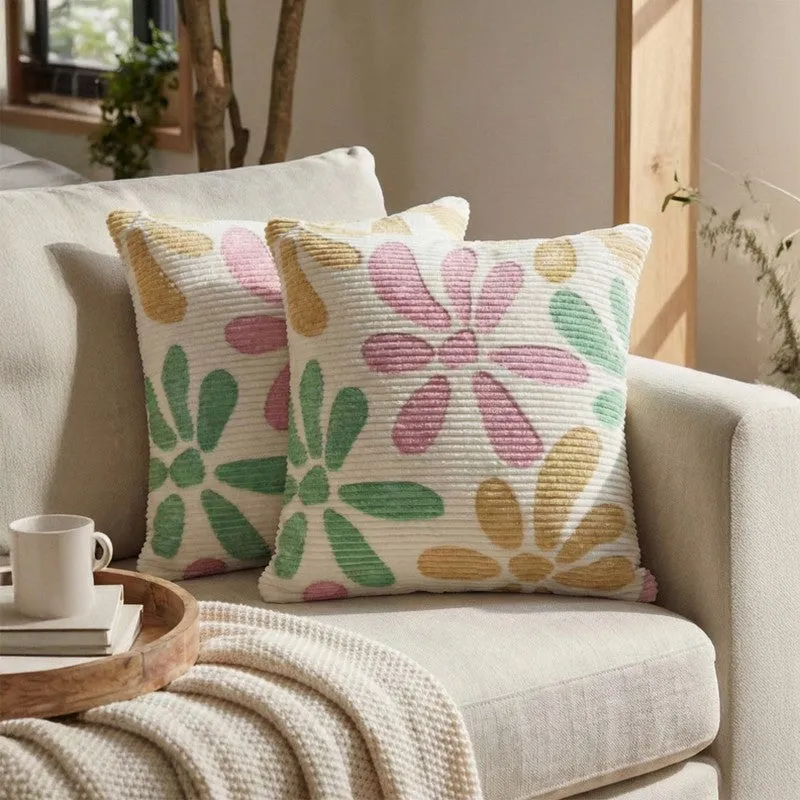 FloralGrace Cushion Cover (Pink, Mustard) - Set Of Two media 3