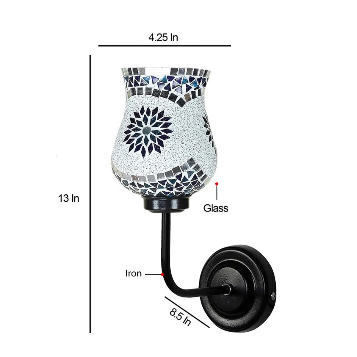 Monochrome Floral Mosaic Arc Glass Wall Lamp - 10