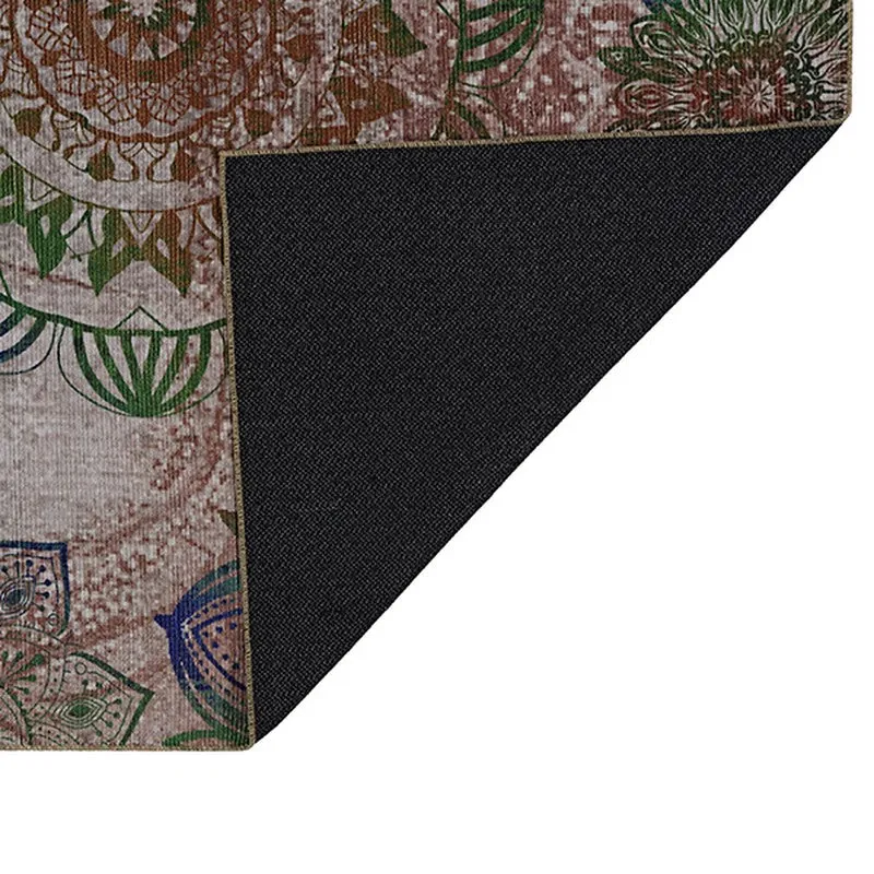 Underside corner of the carpet with black backing visible