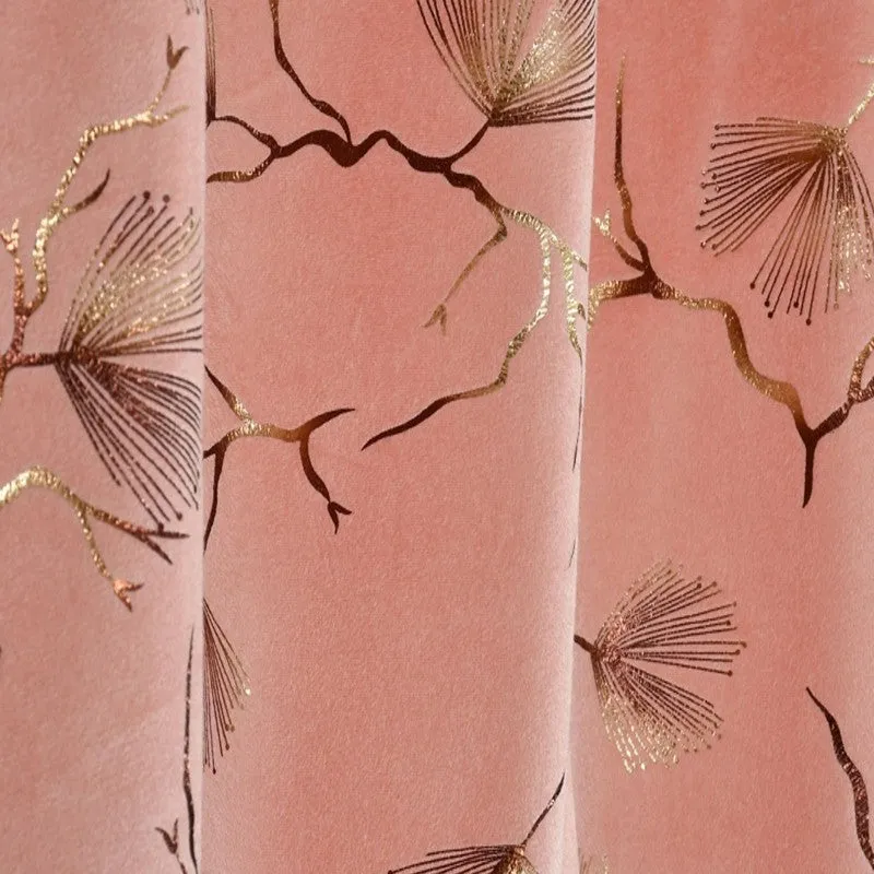 Soft Edge Printed Velvet Curtain - Pink,Gold media 5