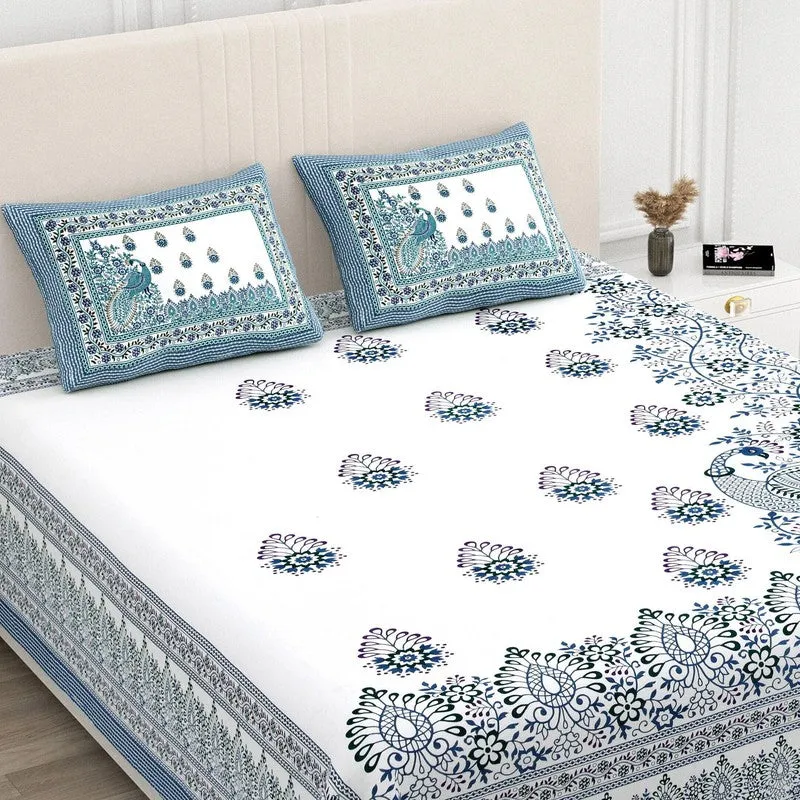 Nestor Cotton Bedsheet (White,Blue,Purple) - 240 TC media 3