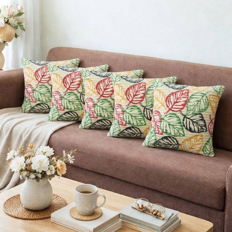Squarecraft Cushion Cover (Yellow, Red) - Set Of Five