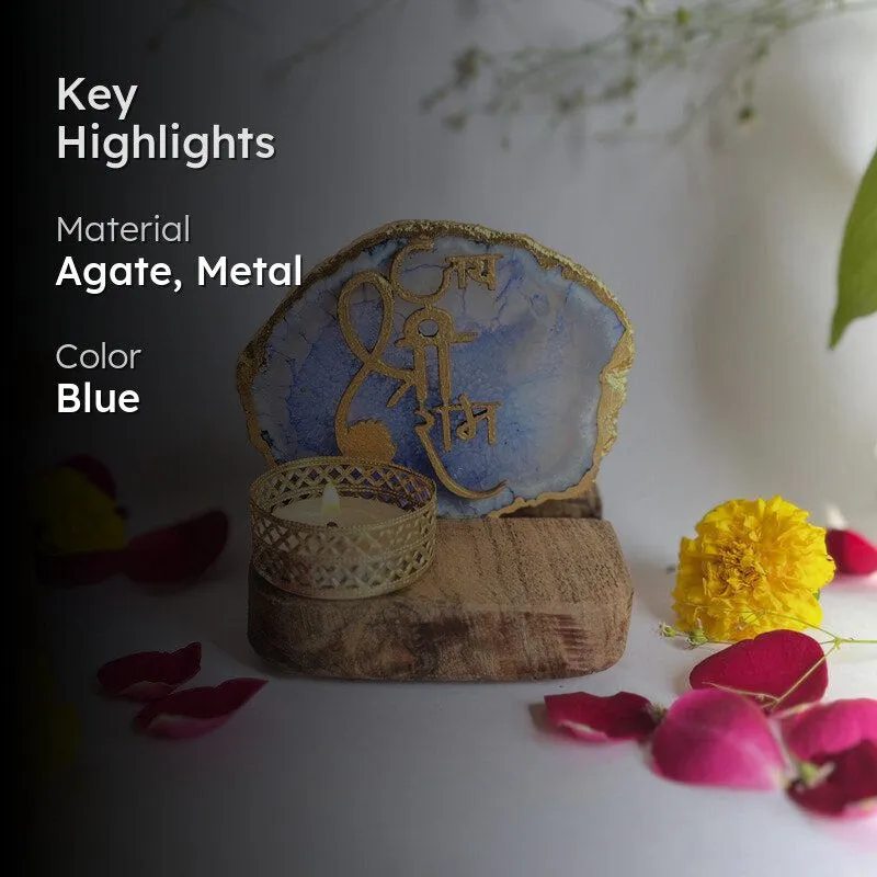 Jai Shri Ram Handcrafted Agate Religious Accent With Tealight Candle Holder - Blue media 2