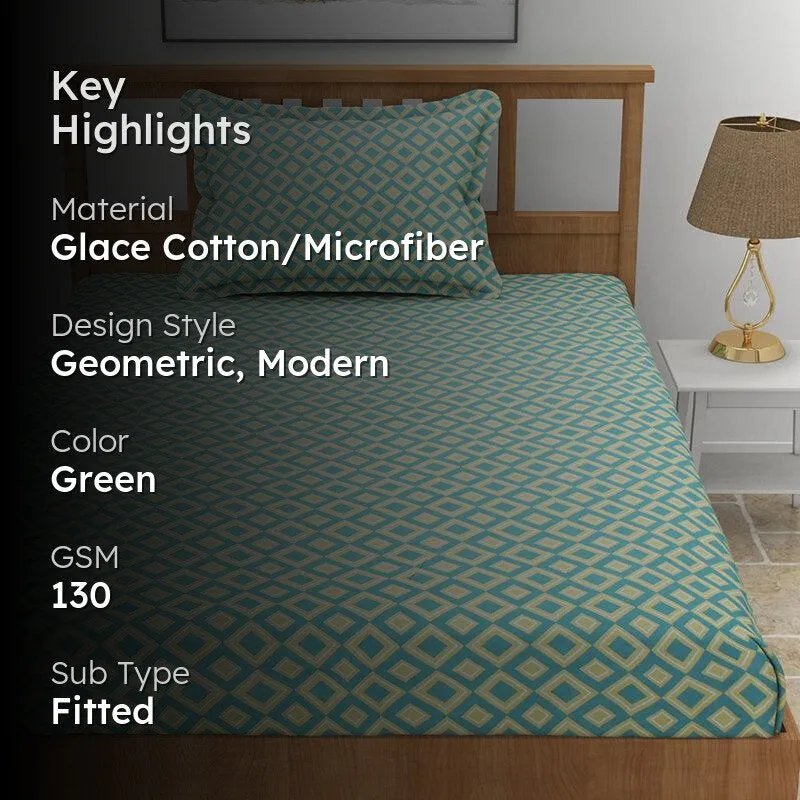 Wesley Geomatric Microfiber Bedsheet (Green) - 130 GSM media 2