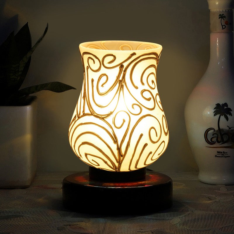 Prismira Mosaic Glass Table Lamp With Wooden Base - White