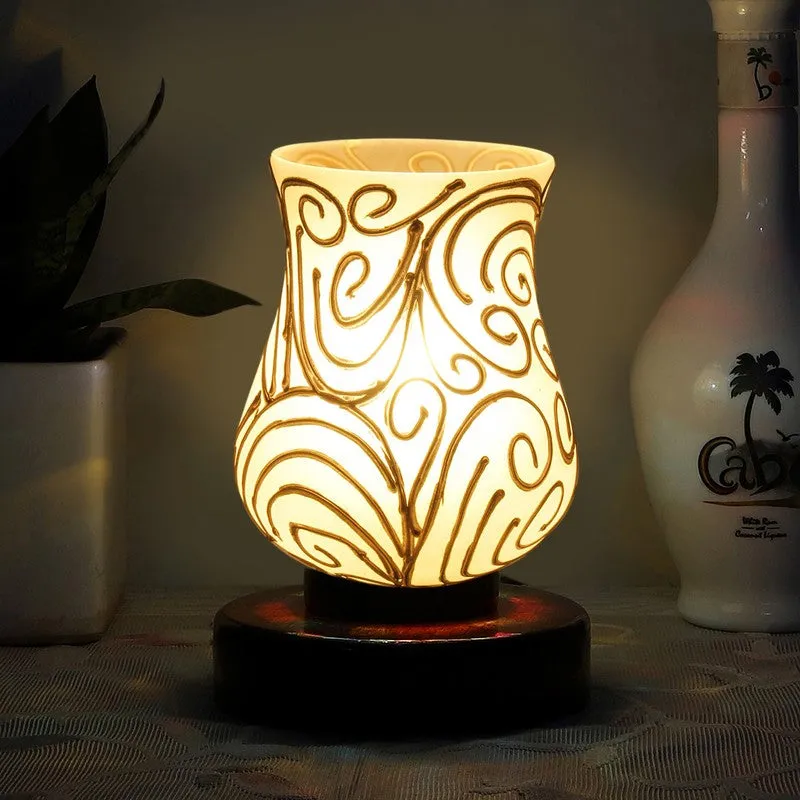 Prismira Mosaic Glass Table Lamp With Wooden Base - White media 1
