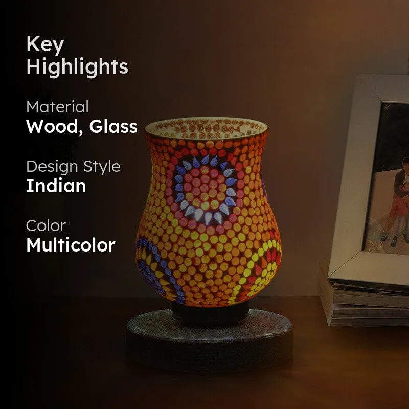 Amberis Mosaic Glass Table Lamp With Wooden Base - Multicolor media 2