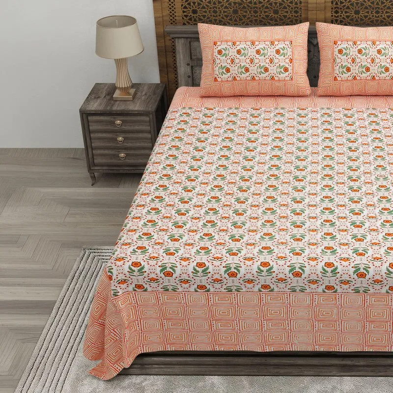 Aurao Cotton Bedsheet (Green,Orange) - 240 TC media 3