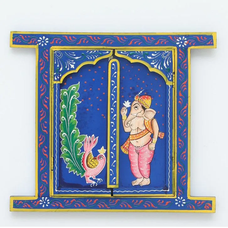 Ganesha Peacock Jharokha Wooden Wall Accents media 3
