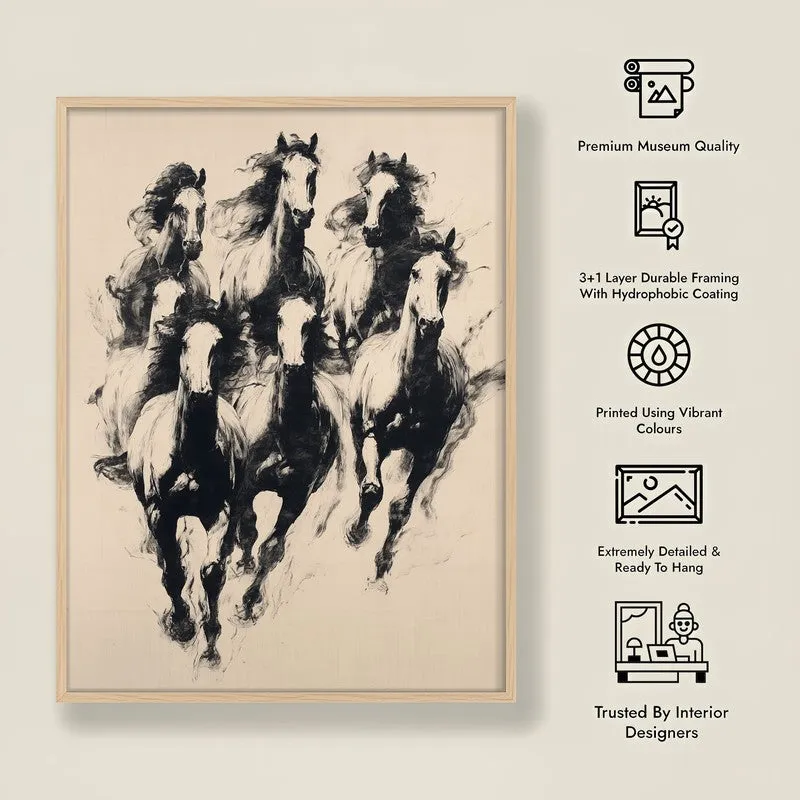 Wild Horses Wall Painting With Brown Frame media 10