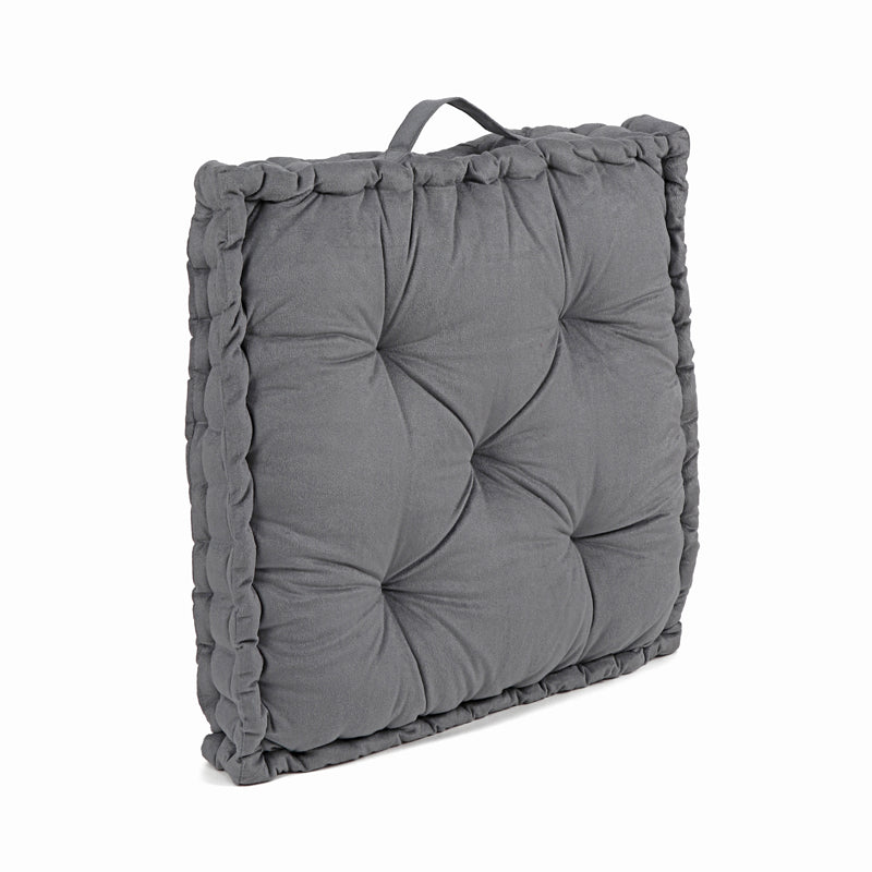Thera Velvet Cotton Floor Cushion (Grey) - Set Of Two media 6
