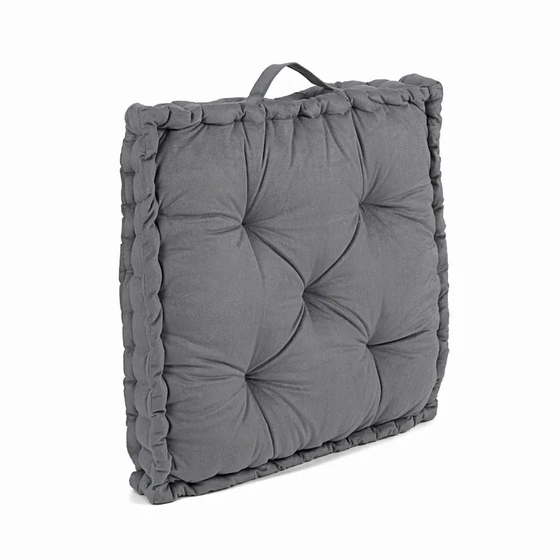 Thera Velvet Cotton Floor Cushion (Grey) - Set Of Two media 6