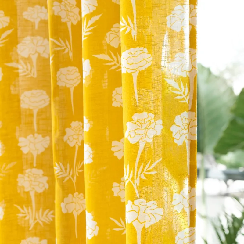 Tranquebar Home Bloom Grace Polyester Curtains(Yellow) - Set Of Two media 4
