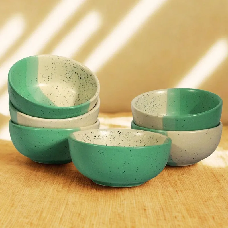 Opuluxe Ceramic Snack Bowls (Beige,Green, 200 mL Each) - Set Of Six media 4