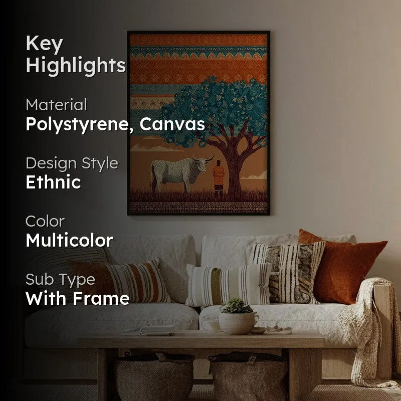 Kamadhenu Canvas Wall Painting With Black Frame media 2