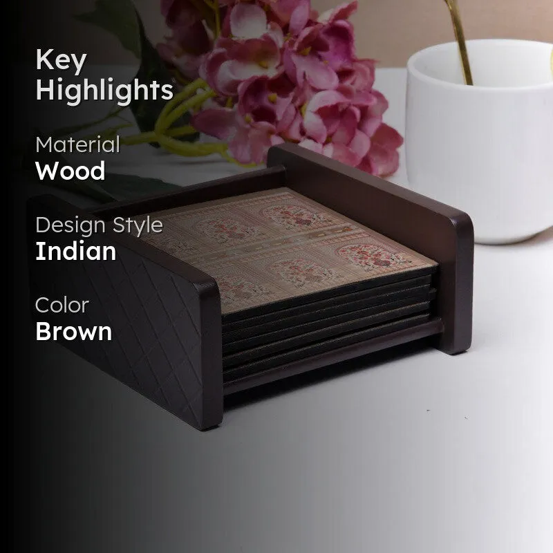 Geometric Charm Wooden Coasters with Holder - Seven Piece Set media 2