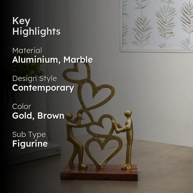 Heart Bloom Couple Aluminium Showpiece - Gold - 2