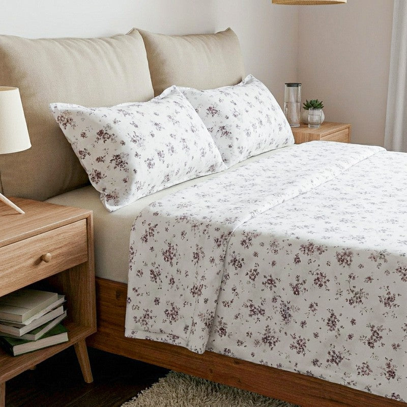 Scattered Blooms Cotton Bedsheet (Brown) - 180 TC media 3