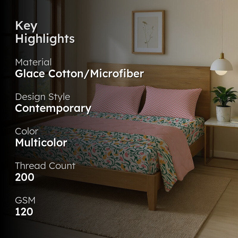 Urban Space Restel Multicolor Glace Cotton,Microfiber Bedding Set (200 TC)  - Four Piece Set media 2