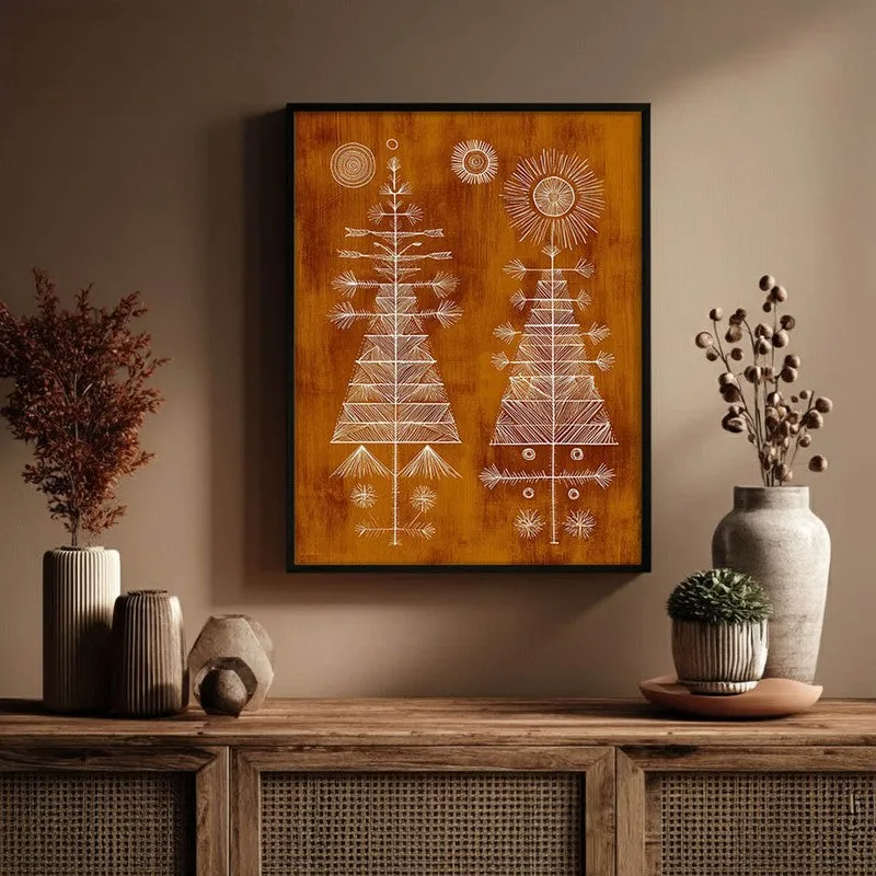 FolkHaven Warli Inspired Canvas Wall Painting With Black Frame media 5