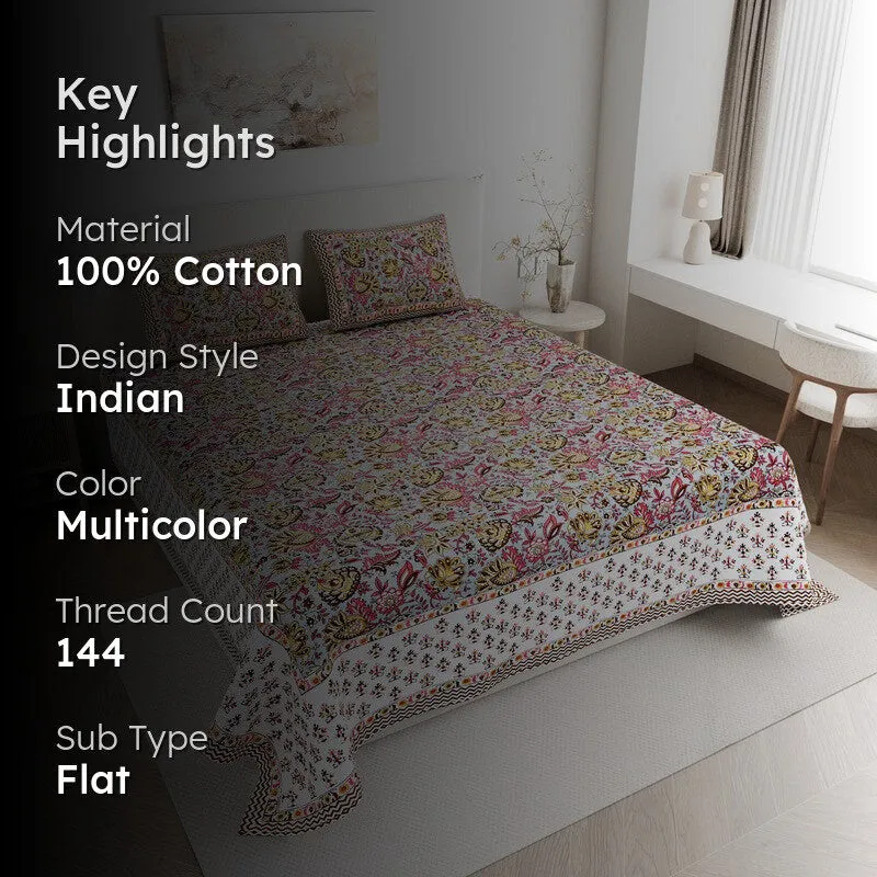 BlossomAura Cotton Bedsheet (Pink) - 144 TC media 2