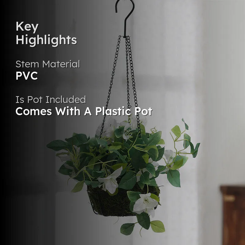 Faux Bougainville In Hanging Basket (White) media 2