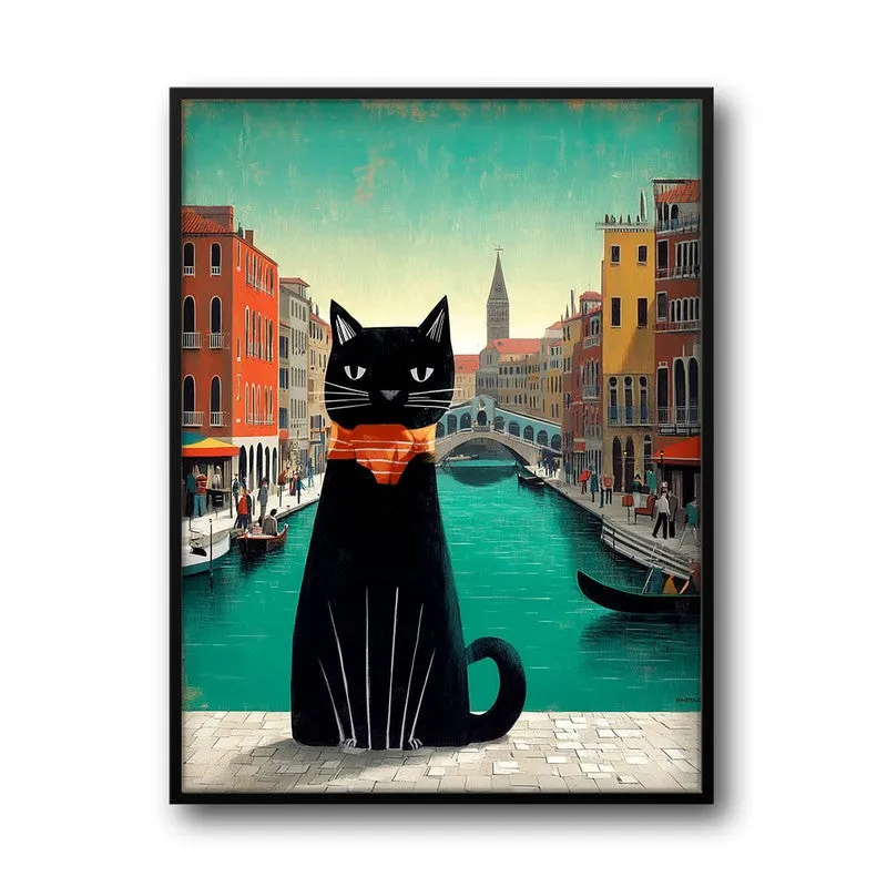Black Muse Cat Wall Painting With Frame media 3
