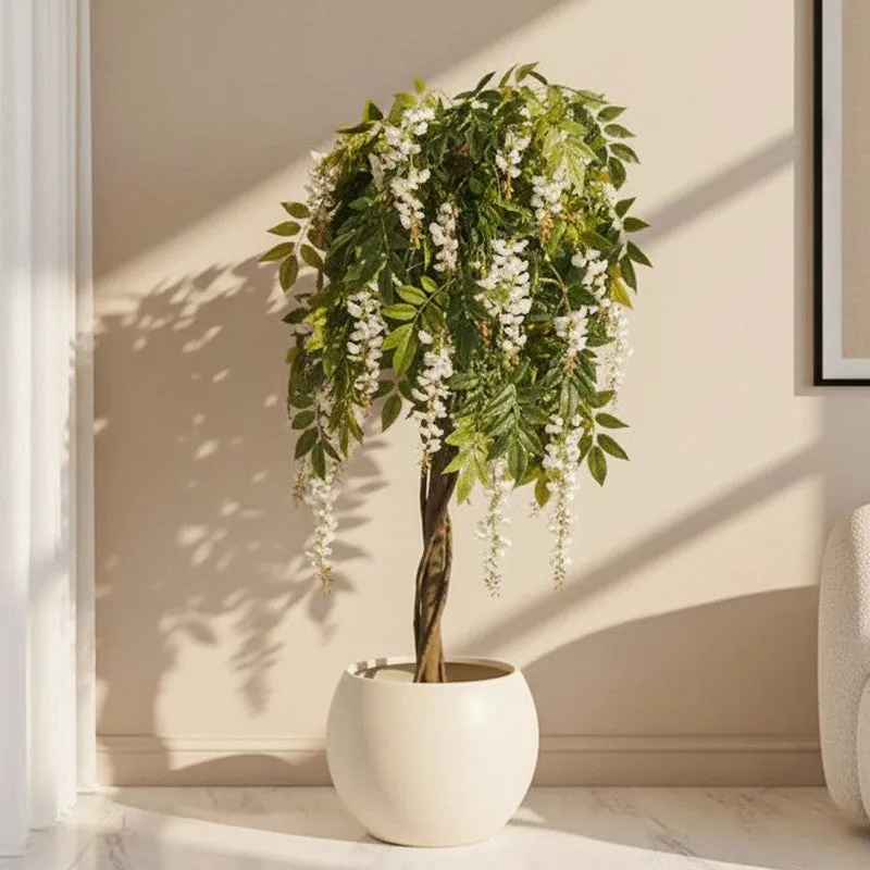 Faux Realtouch White Wisteria Tree With Black Plastic Pot - 5.9 Feet media 1