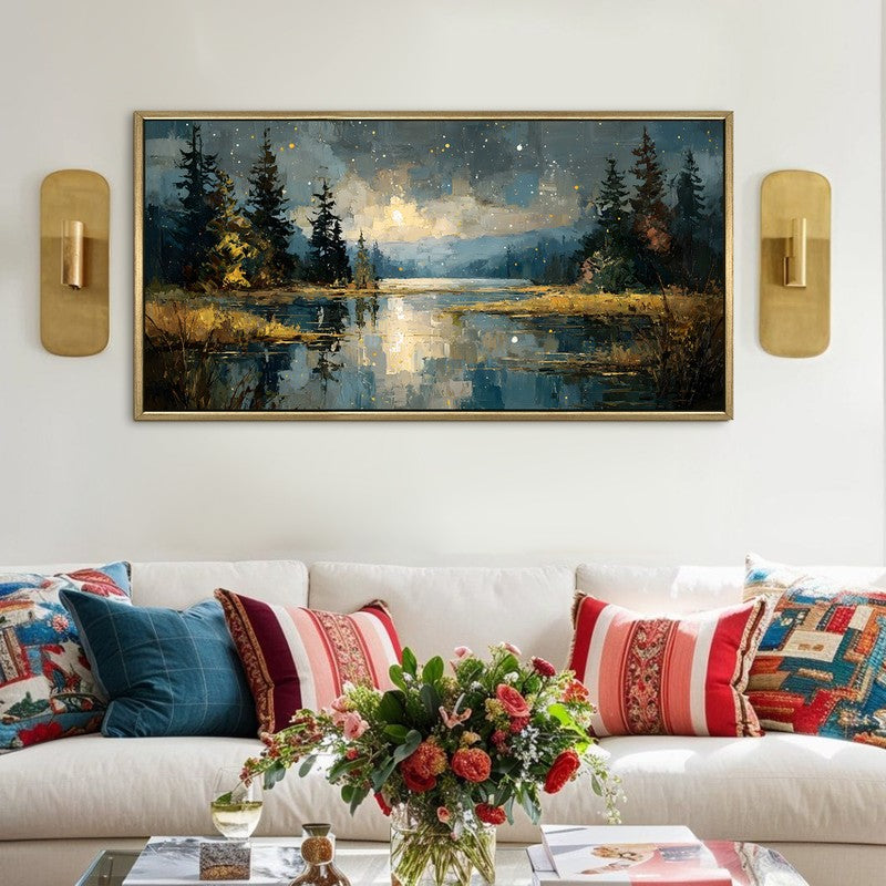 Nocturne Lake Canvas Wall Painting With Frame