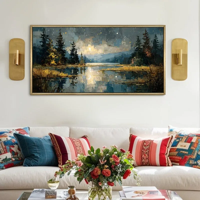 Nocturne Lake Canvas Wall Painting With Frame media 1