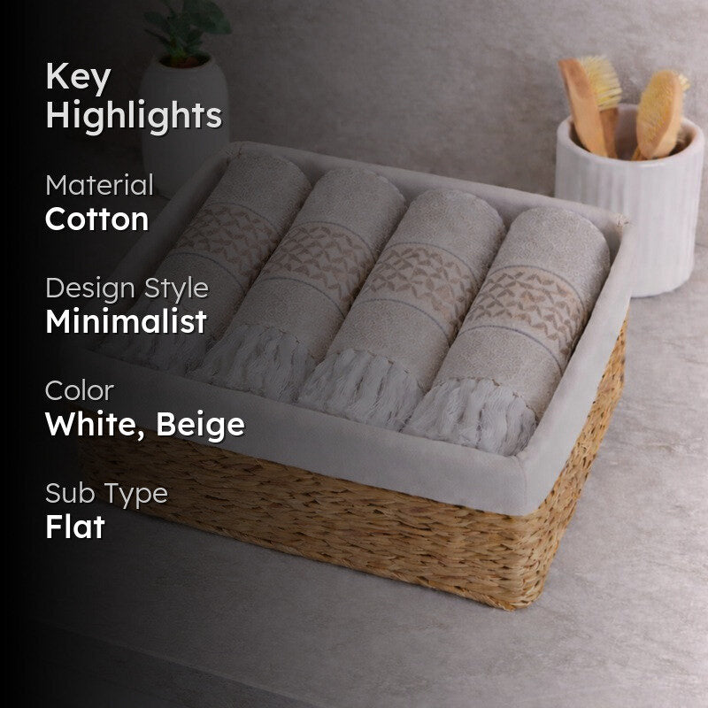 MosacStrip Cotton Hand Towel (Beige) - Set Of Four media 2