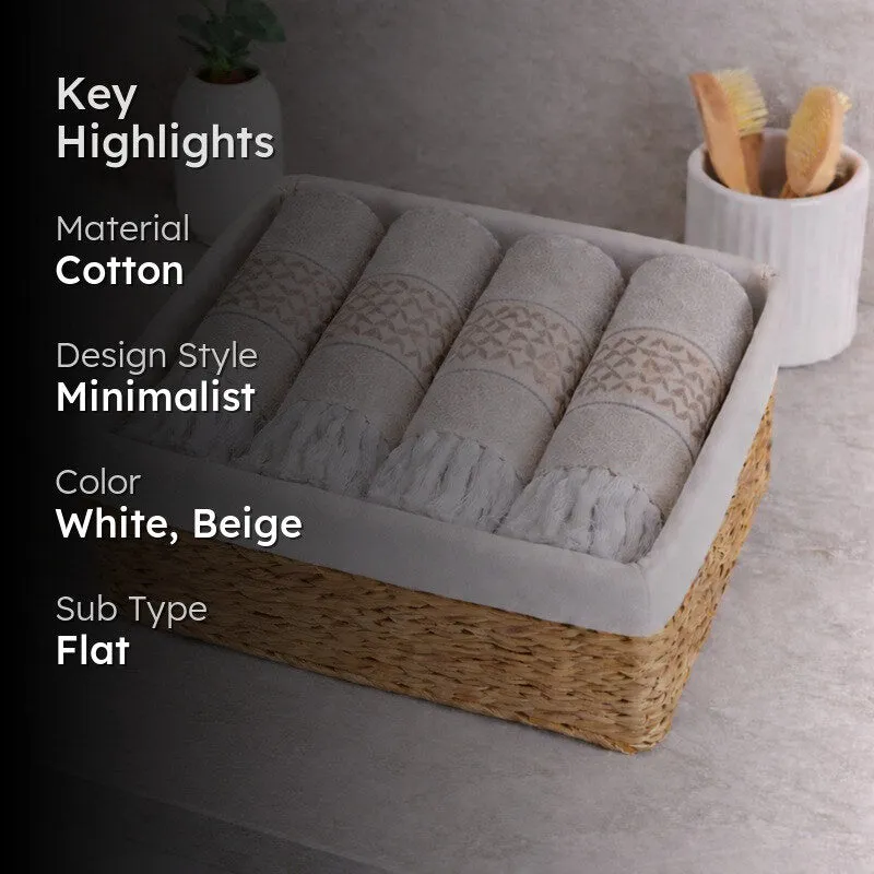 MosacStrip Cotton Hand Towel (Beige) - Set Of Four media 2